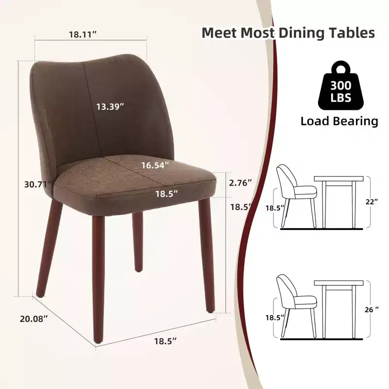 Sedie da pranzo in lino, set da 2, sedie laterali imbottite in tessuto con schienale ad ala, cuscini spessi e gambe in legno per sala da pranzo, soggiorno