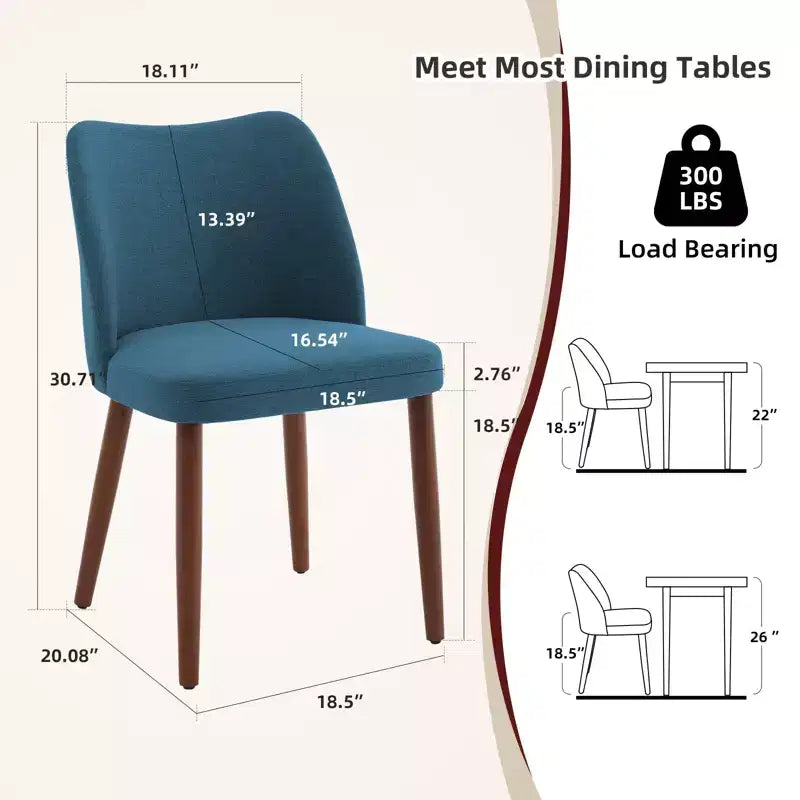 Sedie da pranzo in lino, set da 2, sedie laterali imbottite in tessuto con schienale ad ala, cuscini spessi e gambe in legno per sala da pranzo, soggiorno