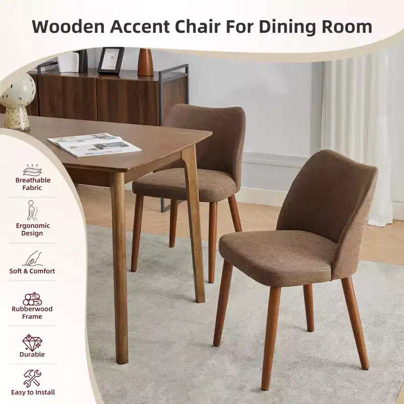 Sedie da pranzo in lino, set da 2, sedie laterali imbottite in tessuto con schienale ad ala, cuscini spessi e gambe in legno per sala da pranzo, soggiorno