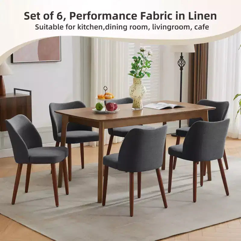 Sedie da pranzo in lino, set da 2, sedie laterali imbottite in tessuto con schienale ad ala, cuscini spessi e gambe in legno per sala da pranzo, soggiorno