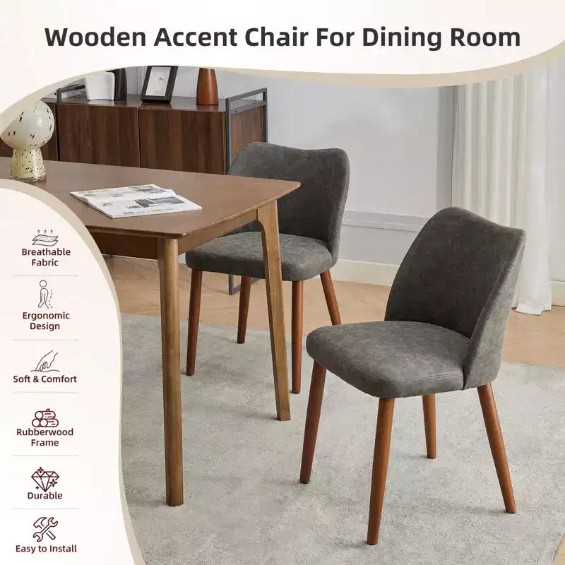 Sedie da pranzo in lino, set da 2, sedie laterali imbottite in tessuto con schienale ad ala, cuscini spessi e gambe in legno per sala da pranzo, soggiorno