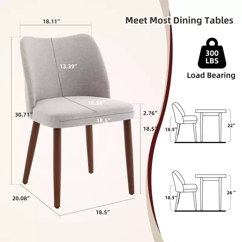 Sedie da pranzo in lino, set da 2, sedie laterali imbottite in tessuto con schienale ad ala, cuscini spessi e gambe in legno per sala da pranzo, soggiorno
