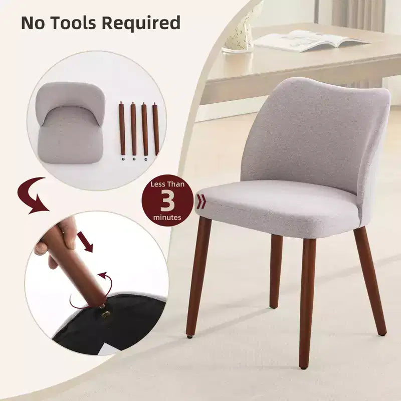 Sedie da pranzo in lino, set da 2, sedie laterali imbottite in tessuto con schienale ad ala, cuscini spessi e gambe in legno per sala da pranzo, soggiorno