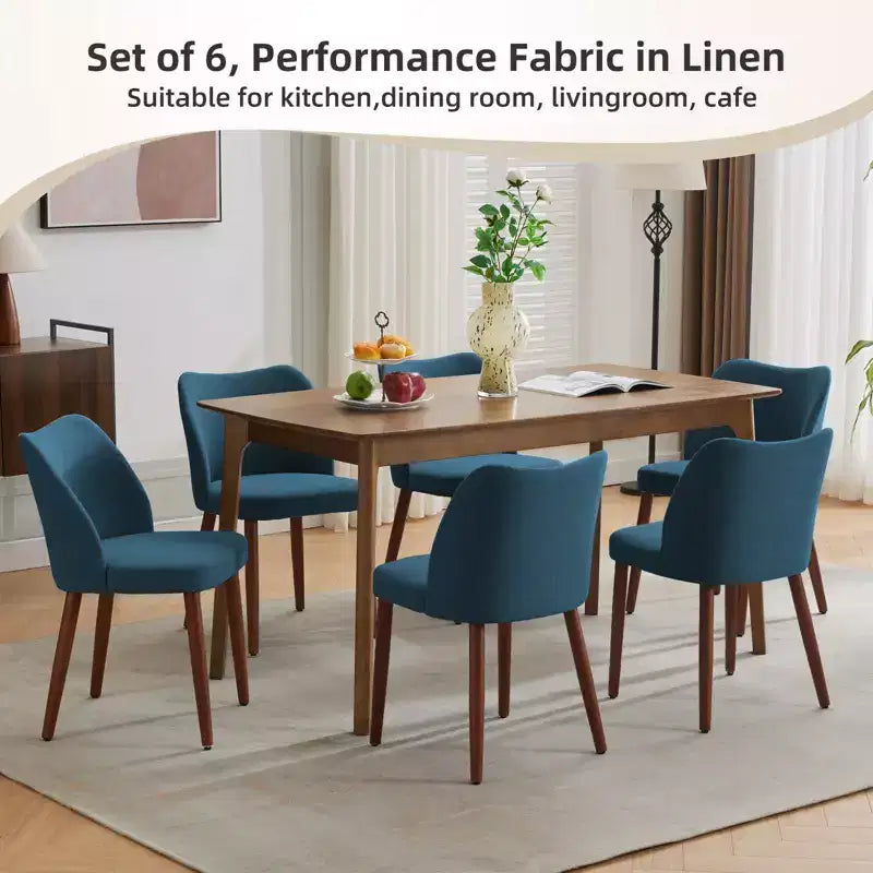 Sedie da pranzo in lino, set da 2, sedie laterali imbottite in tessuto con schienale ad ala, cuscini spessi e gambe in legno per sala da pranzo, soggiorno
