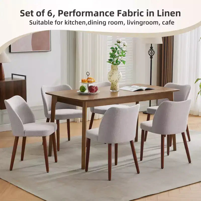 Sedie da pranzo in lino, set da 2, sedie laterali imbottite in tessuto con schienale ad ala, cuscini spessi e gambe in legno per sala da pranzo, soggiorno