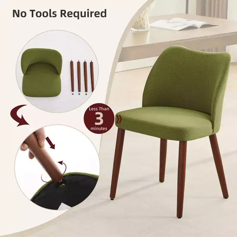 Sedie da pranzo in lino, set da 2, sedie laterali imbottite in tessuto con schienale ad ala, cuscini spessi e gambe in legno per sala da pranzo, soggiorno