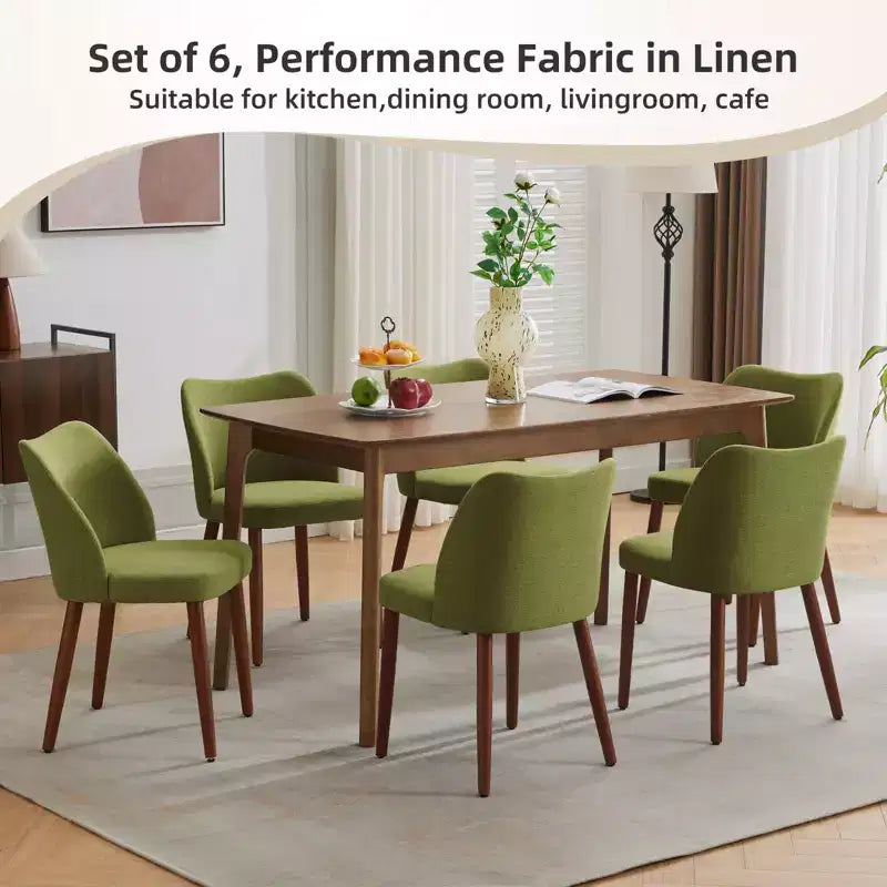 Sedie da pranzo in lino, set da 2, sedie laterali imbottite in tessuto con schienale ad ala, cuscini spessi e gambe in legno per sala da pranzo, soggiorno