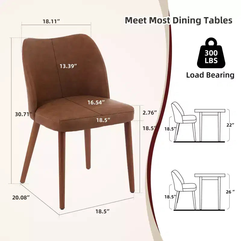 Sedie da pranzo in lino, set da 2, sedie laterali imbottite in tessuto con schienale ad ala, cuscini spessi e gambe in legno per sala da pranzo, soggiorno
