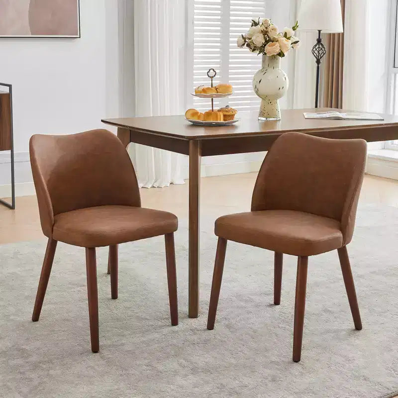 Sedie da pranzo in lino, set da 2, sedie laterali imbottite in tessuto con schienale ad ala, cuscini spessi e gambe in legno per sala da pranzo, soggiorno