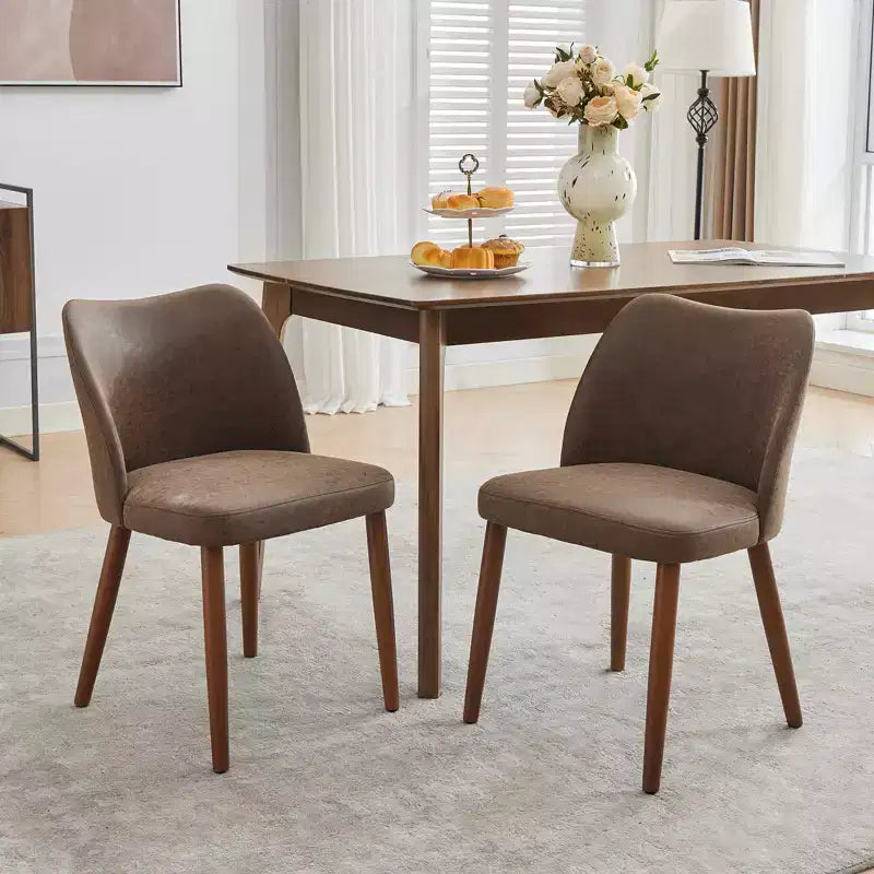 Sedie da pranzo in lino, set da 2, sedie laterali imbottite in tessuto con schienale ad ala, cuscini spessi e gambe in legno per sala da pranzo, soggiorno