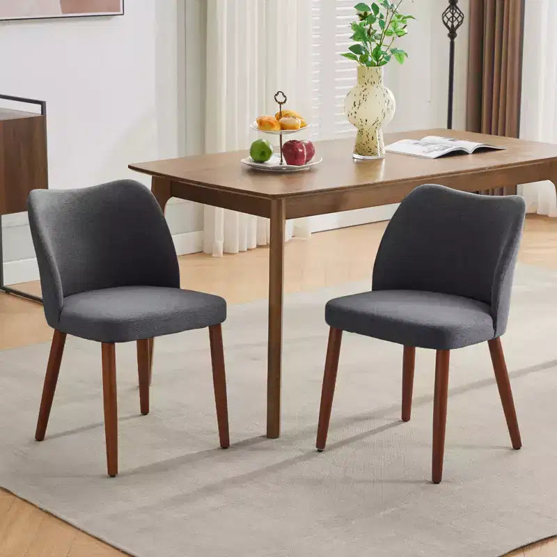 Sedie da pranzo in lino, set da 2, sedie laterali imbottite in tessuto con schienale ad ala, cuscini spessi e gambe in legno per sala da pranzo, soggiorno