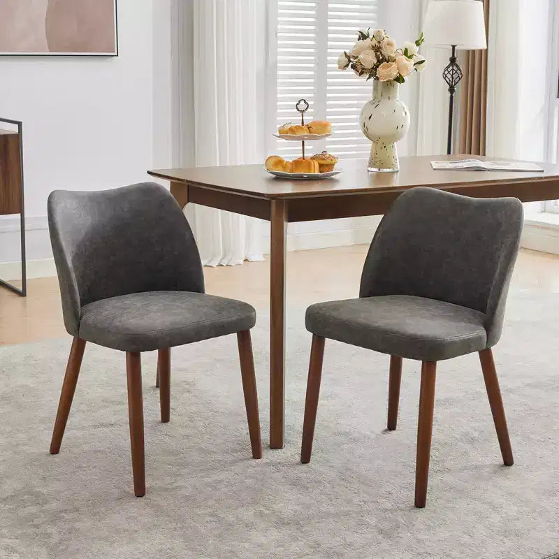 Sedie da pranzo in lino, set da 2, sedie laterali imbottite in tessuto con schienale ad ala, cuscini spessi e gambe in legno per sala da pranzo, soggiorno