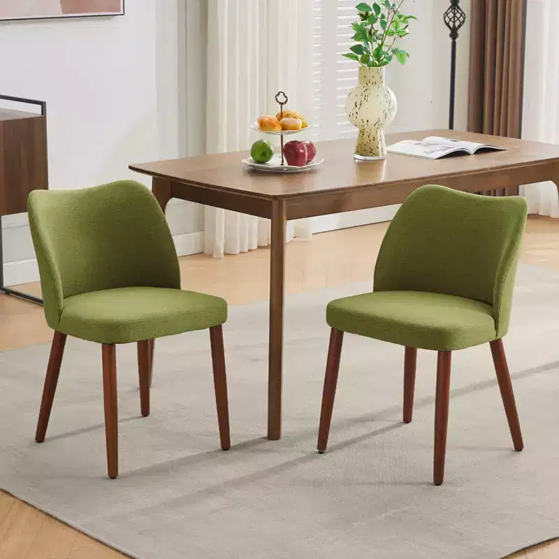 Sedie da pranzo in lino, set da 2, sedie laterali imbottite in tessuto con schienale ad ala, cuscini spessi e gambe in legno per sala da pranzo, soggiorno