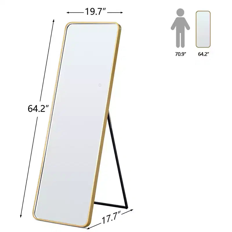 Specchio da terra moderno con angoli arrotondati 64*17 pollici, specchio a figura intera multifunzione con foro per appendere, specchio da parete per spogliatoio, soggiorno