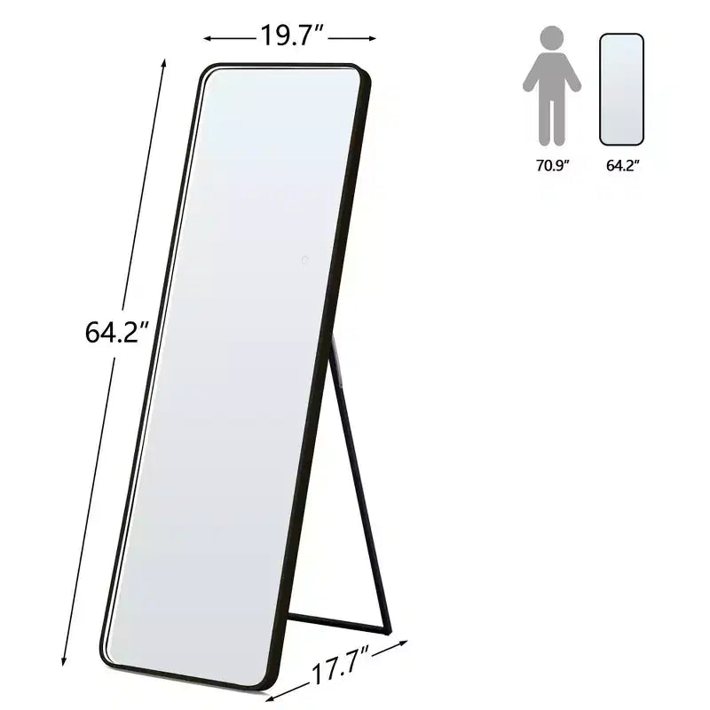 Specchio da terra moderno con angoli arrotondati 64*17 pollici, specchio a figura intera multifunzione con foro per appendere, specchio da parete per spogliatoio, soggiorno
