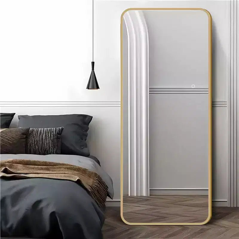 Specchio da terra moderno con angoli arrotondati 64*17 pollici, specchio a figura intera multifunzione con foro per appendere, specchio da parete per spogliatoio, soggiorno