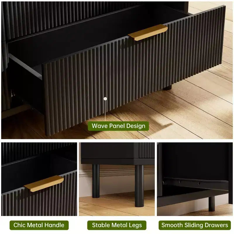 Cassettiera scanalata a 3 cassetti, comò ampio in legno, cassettiera moderna per camera da letto e soggiorno
