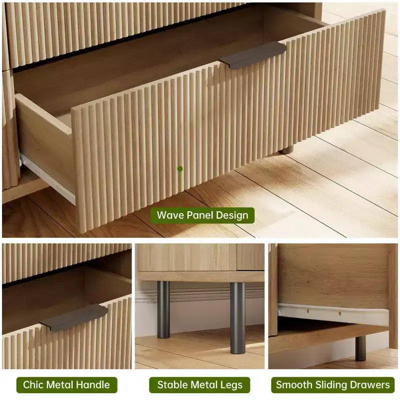 Cassettiera scanalata a 3 cassetti, comò ampio in legno, cassettiera moderna per camera da letto e soggiorno