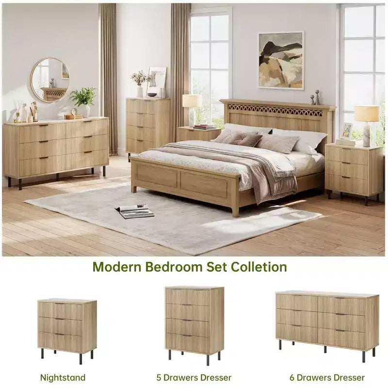 Cassettiera scanalata a 3 cassetti, comò ampio in legno, cassettiera moderna per camera da letto e soggiorno