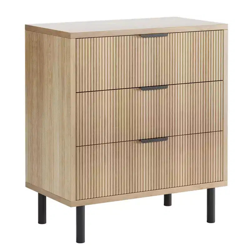 Cassettiera scanalata a 3 cassetti, comò ampio in legno, cassettiera moderna per camera da letto e soggiorno
