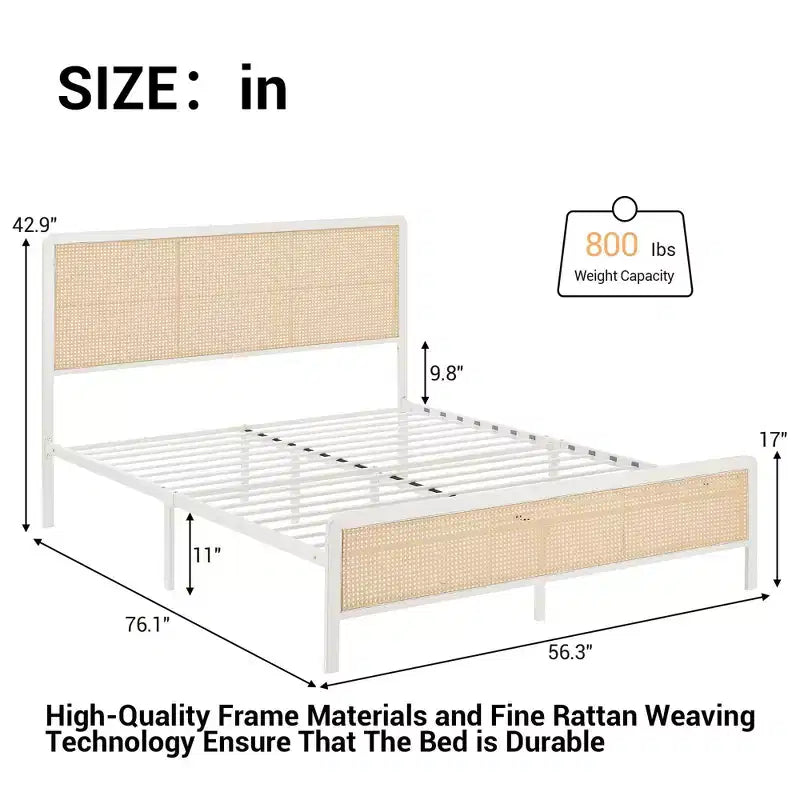 Struttura Letto in Rattan con Testiera a LED, Contenitore e Pediera, Facile Montaggio, Non Necessita di Rete a Molle