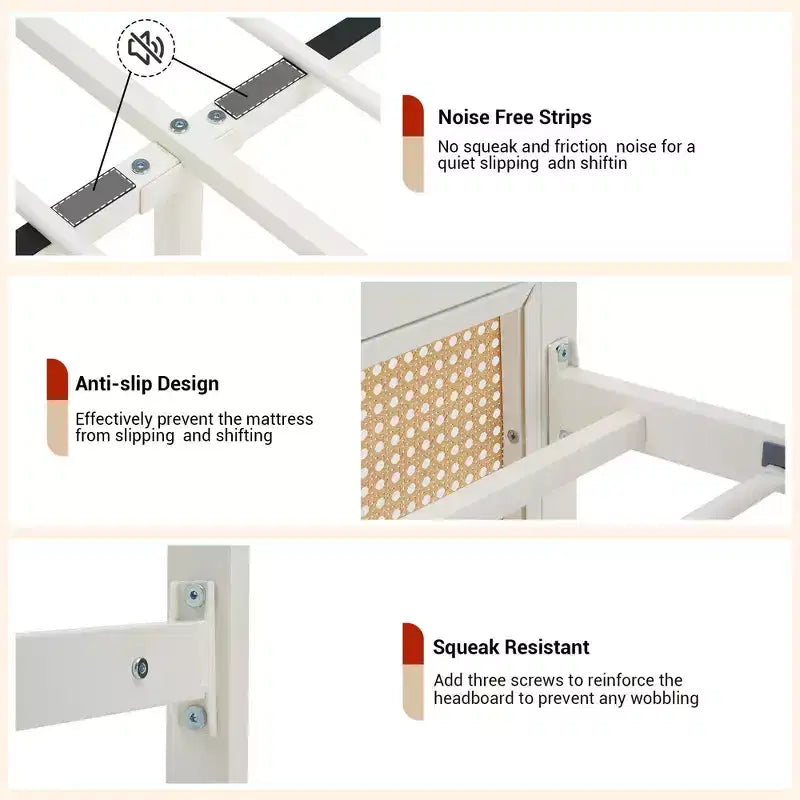 Struttura Letto in Rattan con Testiera a LED, Contenitore e Pediera, Facile Montaggio, Non Necessita di Rete a Molle