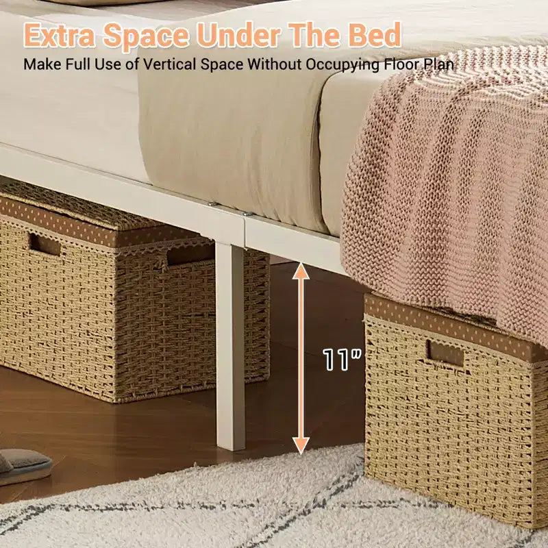 Struttura Letto in Rattan con Testiera a LED, Contenitore e Pediera, Facile Montaggio, Non Necessita di Rete a Molle