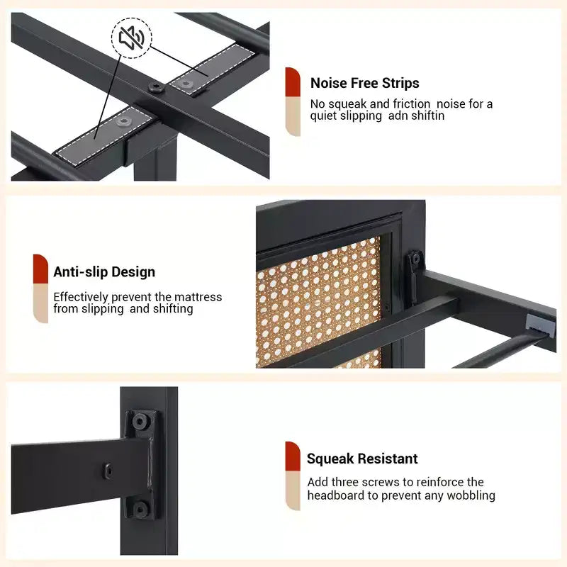 Struttura Letto in Rattan con Testiera a LED, Contenitore e Pediera, Facile Montaggio, Non Necessita di Rete a Molle