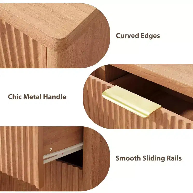 Cassettiera a 6 cassetti per camera da letto, Comò in legno da 120 cm con maniglie dorate, Cassettiera scanalata Porta TV, Organizzatore per vestiti per camera da letto