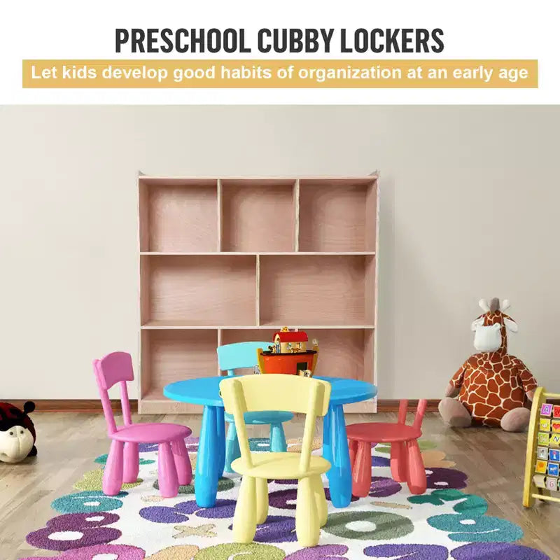 Scaffali in legno massello a 3 livelli Organizzatori e contenitori per giocattoli, Armadietto a 8 scomparti con 4 ruote, per la stanza dei bambini, la classe, la nursery