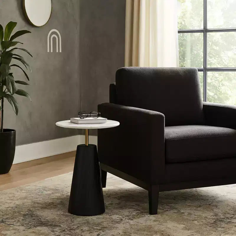 Tavolino rotondo senza tempo con piano in marmo e base a colonna scanalata, tavolino d'appoggio piccolo e compatto per la casa, il patio coperto o il soggiorno