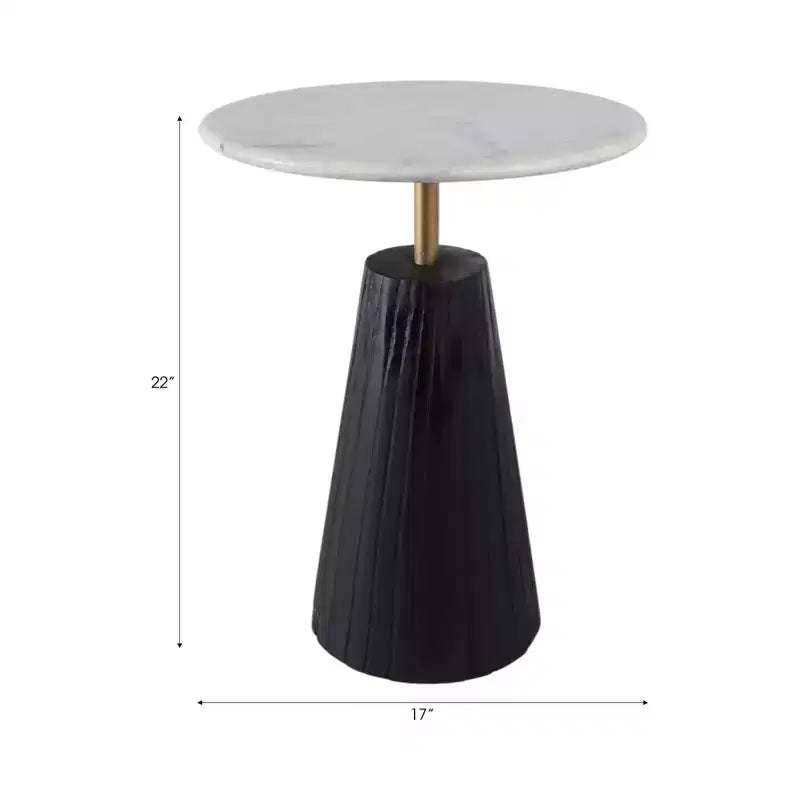 Tavolino rotondo senza tempo con piano in marmo e base a colonna scanalata, tavolino d'appoggio piccolo e compatto per la casa, il patio coperto o il soggiorno