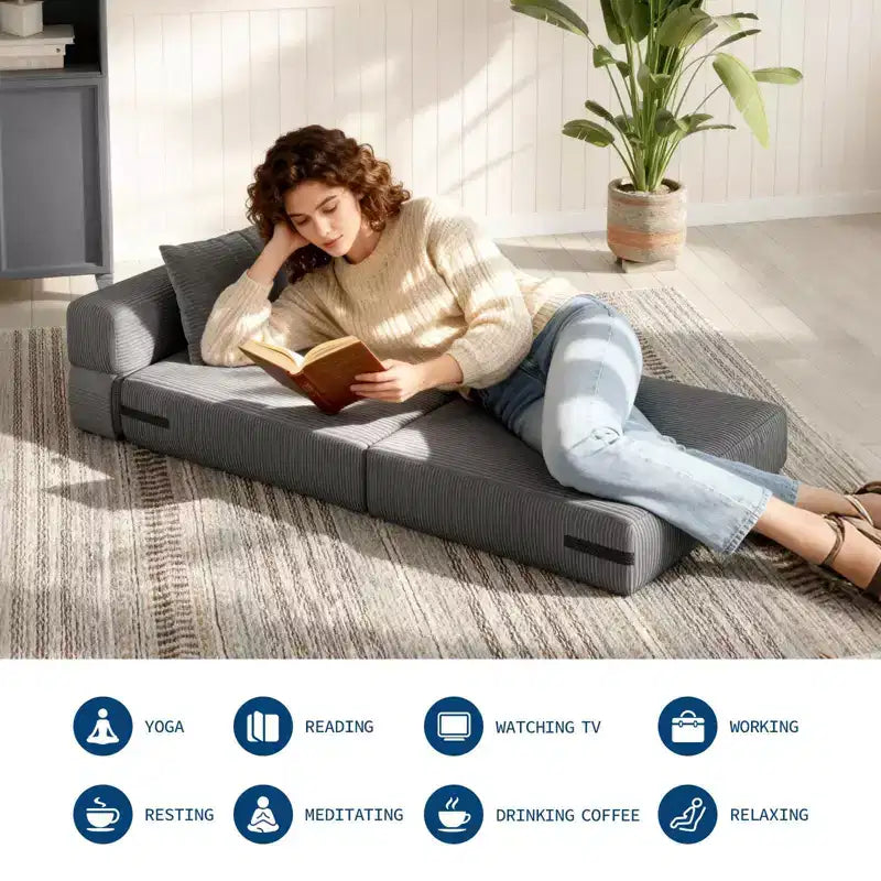 Divano Letto Pieghevole Convertibile 4 in 1 con Cuscino, Moderna Poltrona a Sacco in Velluto a Coste, Grigio Scuro