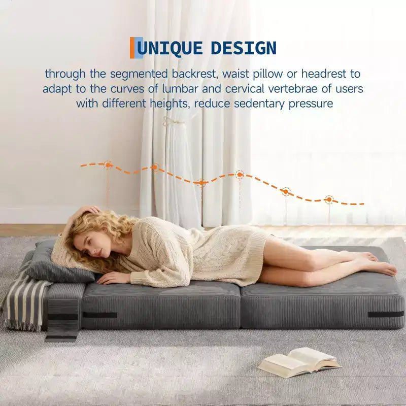 Divano Letto Pieghevole Convertibile 4 in 1 con Cuscino, Moderna Poltrona a Sacco in Velluto a Coste, Grigio Scuro