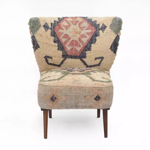 HomeRoots 26 Beige Blue and Red Jute Southwestern Wingback Chair