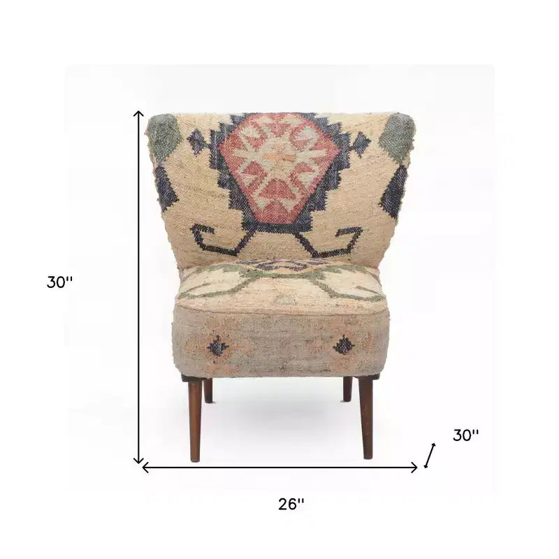 Poltrona con schienale a orecchioni in iuta color beige, blu e rosso, stile sud-occidentale, 26 pezzi