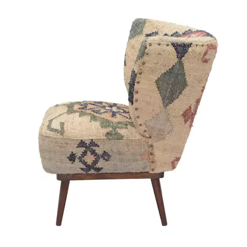 Poltrona con schienale a orecchioni in iuta color beige, blu e rosso, stile sud-occidentale, 26 pezzi