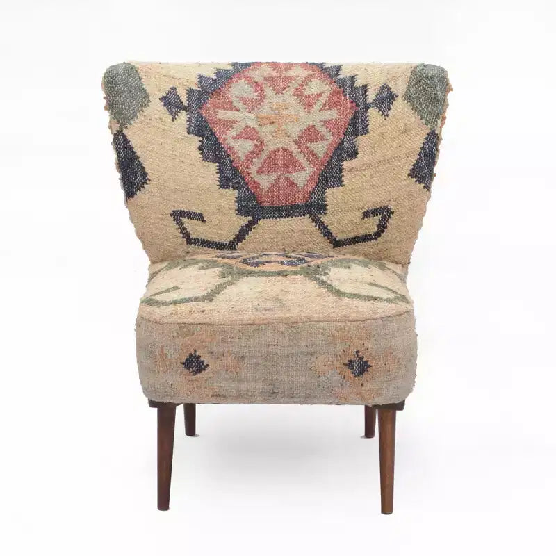 Poltrona con schienale a orecchioni in iuta color beige, blu e rosso, stile sud-occidentale, 26 pezzi