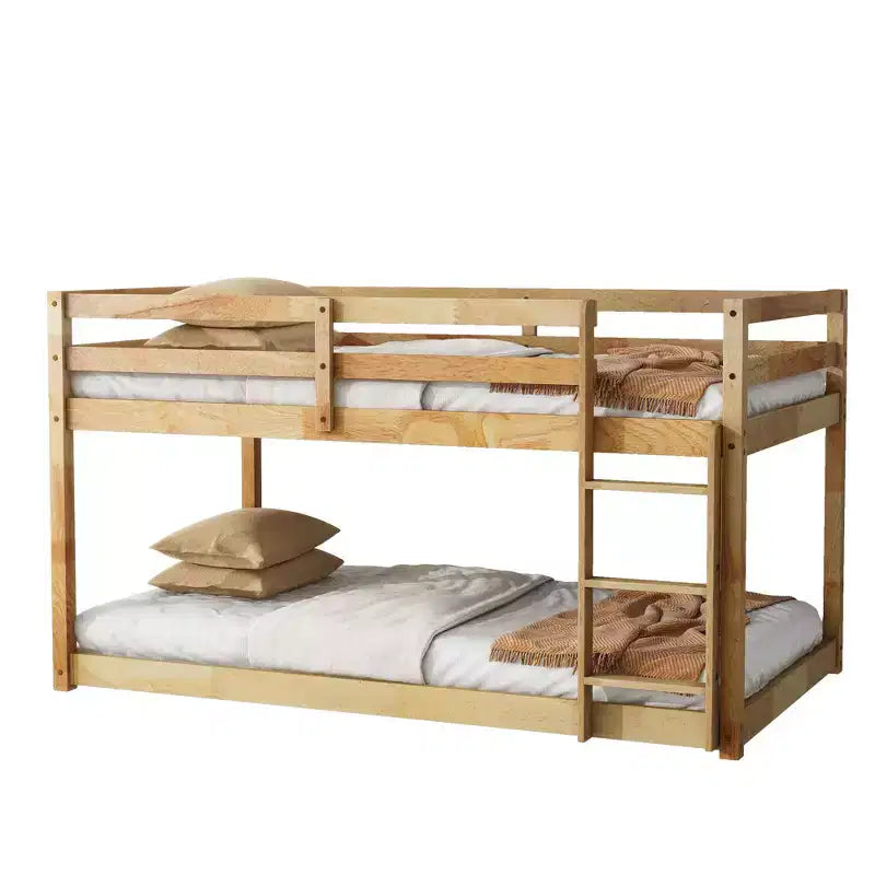 Letto a castello a pavimento 77,3IN per due materassi singoli con scaletta, letto singolo con ringhiera e doghe rinforzate, struttura letto per camera dei bambini, sala giochi, naturale