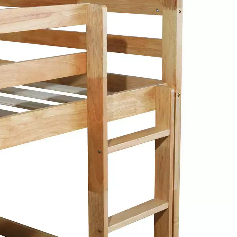 Letto a castello a pavimento 77,3IN per due materassi singoli con scaletta, letto singolo con ringhiera e doghe rinforzate, struttura letto per camera dei bambini, sala giochi, naturale