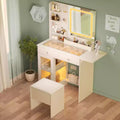 Okak Modern Vanity Table with Mirror & LED Lights,Small Dressing Desk with Big-capacity Storage,Makeup Table for Bedrooms