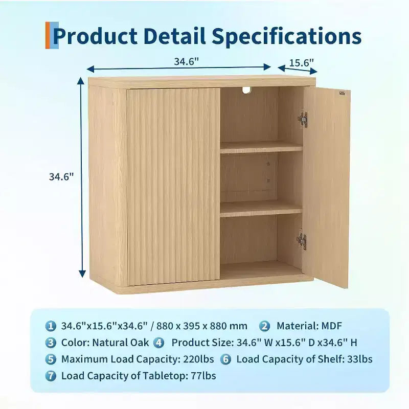 Credenza in legno da 34,6 pollici con 2 ante scanalate e ripiani regolabili, mobiletto indipendente per zona caffè per sala da pranzo e soggiorno