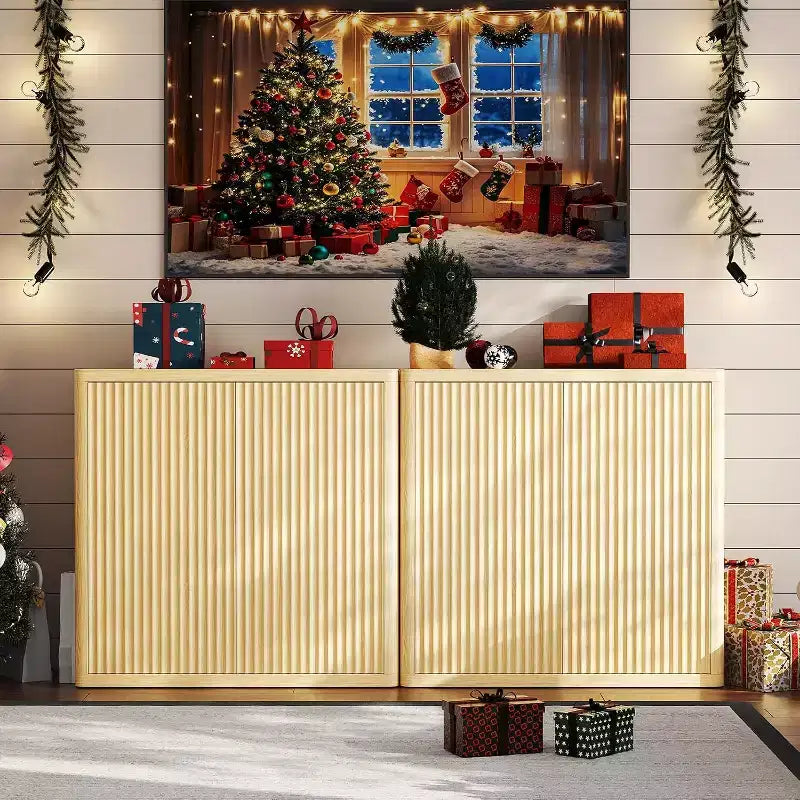 Credenza in legno da 34,6 pollici con 2 ante scanalate e ripiani regolabili, mobiletto indipendente per zona caffè per sala da pranzo e soggiorno