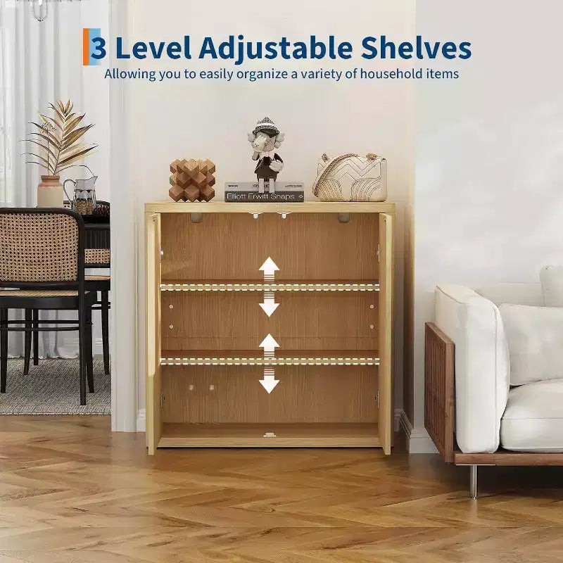 Credenza in legno da 34,6 pollici con 2 ante scanalate e ripiani regolabili, mobiletto indipendente per zona caffè per sala da pranzo e soggiorno