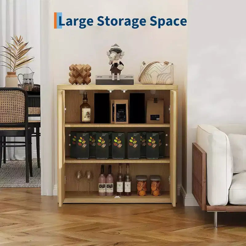 Credenza in legno da 34,6 pollici con 2 ante scanalate e ripiani regolabili, mobiletto indipendente per zona caffè per sala da pranzo e soggiorno