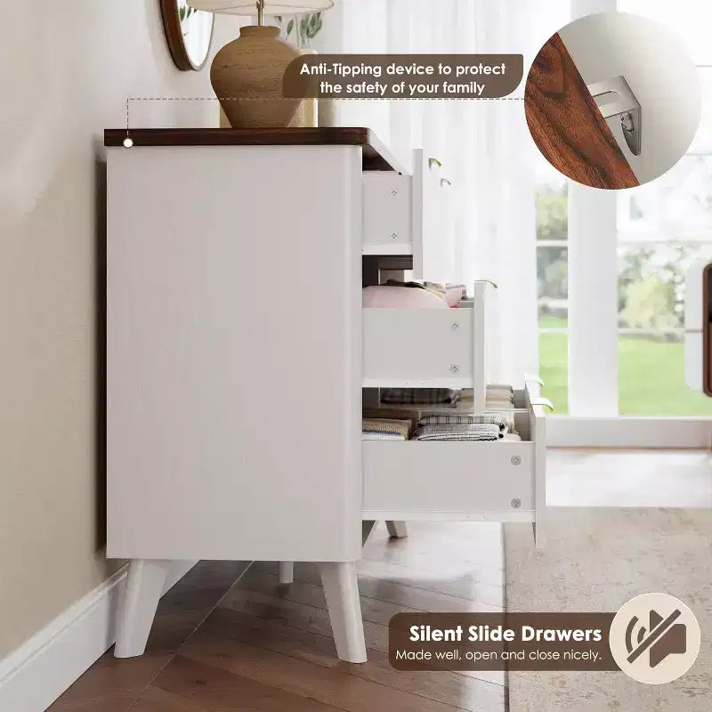 Cassettiera scanalata con 6 cassetti, comò moderno in legno con design curvo per la camera da letto