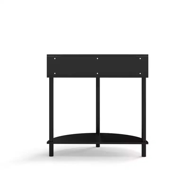 Elegante Tavolino Terminale Semicircolare con 2 Armadietti in Rattan e Ripiano Inferiore per Soggiorno, Camera da Letto, Corridoio