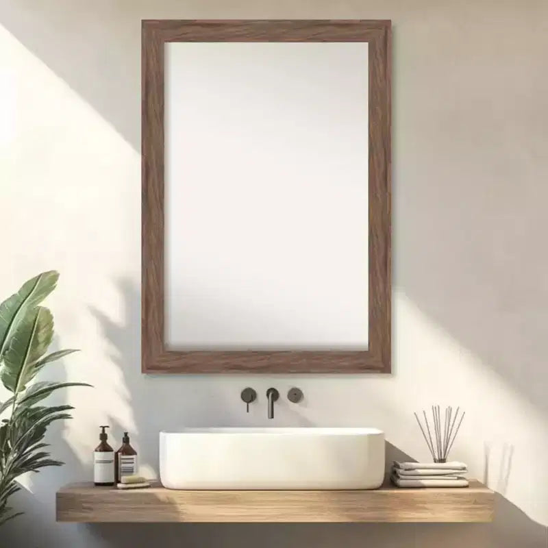 Specchio da parete per bagno con cornice marrone medio senza smussatura