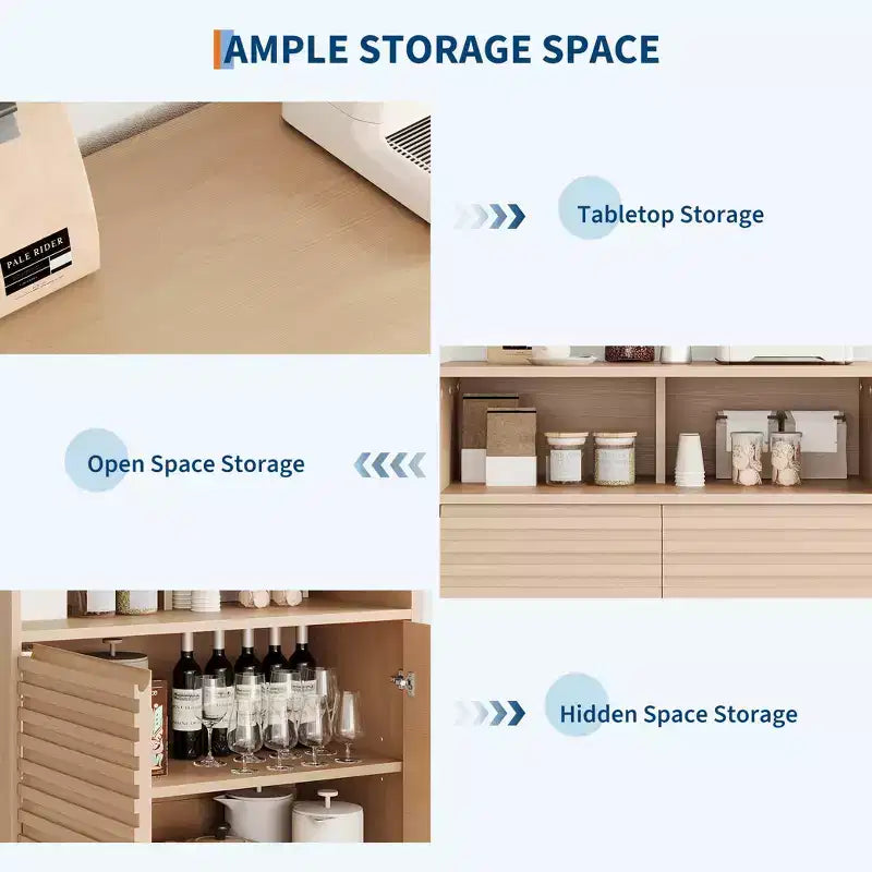 Mensole regolabili, Cucina, Ingresso, Credenza buffet con ante scanalate e spazio di archiviazione.