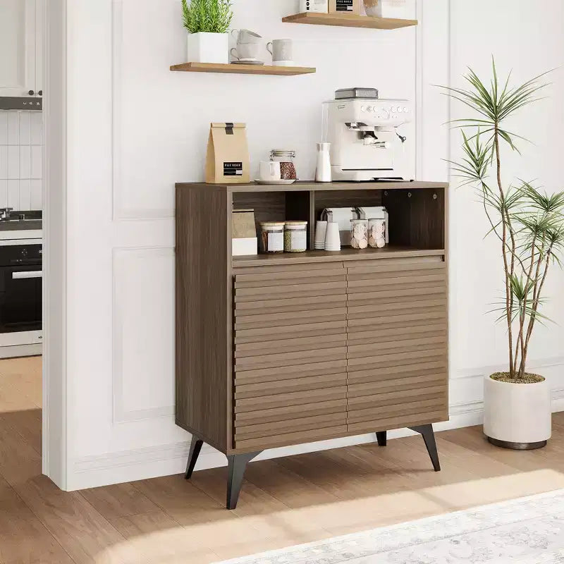 Adjustable Shelves,Kitchen, EntrywayFluted Storage Cabinet Sideboard Buffet Cabinet with Storage,